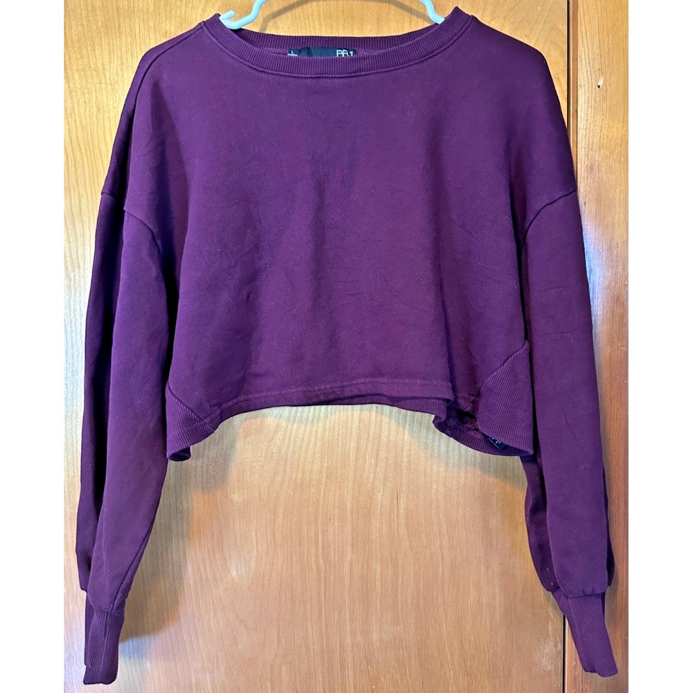 BBJ Los Angeles Burgundy Cropped Long Sleeve Crew Sweatshirt Womens Large